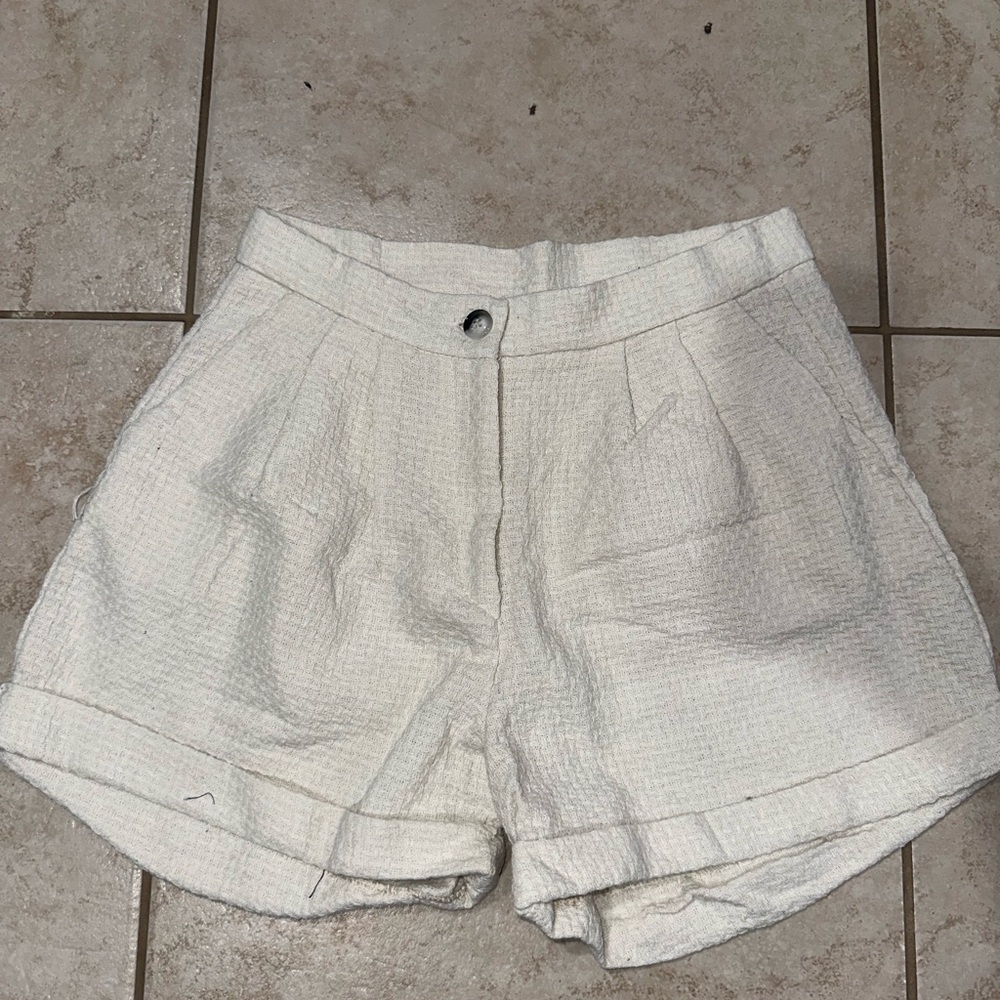 High-Waist Textured Cream Women's Shorts